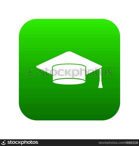 Cap student icon digital green for any design isolated on white vector illustration. Cap student icon digital green