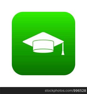 Cap student icon digital green for any design isolated on white vector illustration. Cap student icon digital green