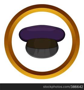 Cap vector icon in golden circle, cartoon style isolated on white background. Cap vector icon