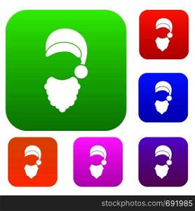Cap with pompon of Santa Claus and beard set icon in different colors isolated vector illustration. Premium collection. Cap with pompon of Santa Claus and beard set collection