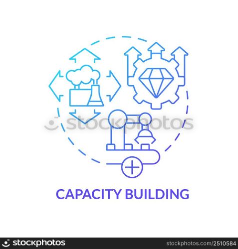 Capacity building blue gradient concept icon. Facility development. International cooperation abstract idea thin line illustration. Isolated outline drawing. Myriad Pro-Bold font used. Capacity building blue gradient concept icon