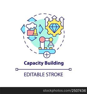 Capacity building concept icon. Facility development. International cooperation abstract idea thin line illustration. Isolated outline drawing. Editable stroke. Arial, Myriad Pro-Bold fonts used. Capacity building concept icon