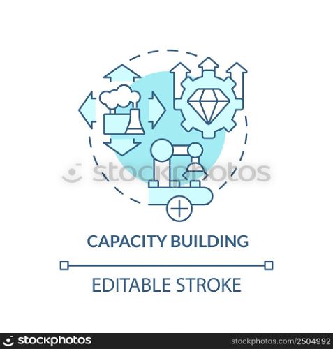 Capacity building turquoise concept icon. Facility growth. International cooperation abstract idea thin line illustration. Isolated outline drawing. Editable stroke. Arial, Myriad Pro-Bold fonts used. Capacity building turquoise concept icon