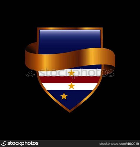 Cape Verde flag Golden badge design vector