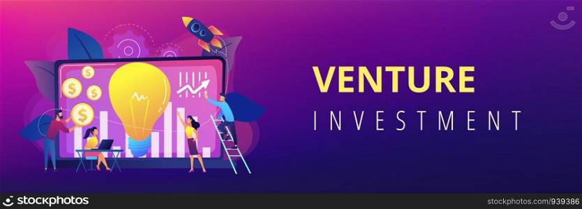 Capital fund financing small firm with high growth potential. Venture capital, venture investment, venture financing, business angel concept. Header or footer banner template with copy space.. Venture investment concept banner header.