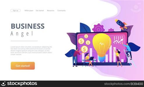 Capital fund financing small firm with high growth potential. Venture capital, venture investment, venture financing, business angel concept. Website vibrant violet landing web page template.. Venture investment concept landing page.