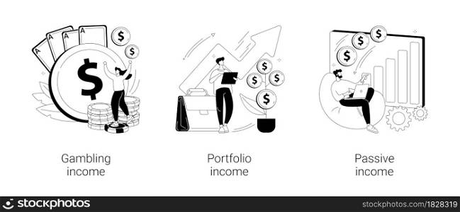 Capital gain abstract concept vector illustration set. Gambling, portfolio and passive income, online casino, investments and bonds, cash flow, money slot, mutual fund, finance abstract metaphor.. Capital gain abstract concept vector illustrations.
