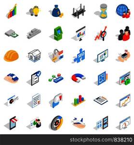Capital icons set. Isometric style of 36 capital vector icons for web isolated on white background. Capital icons set, isometric style