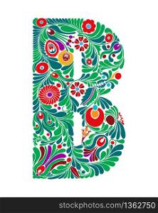 Capital letter B made with leaves and flowers