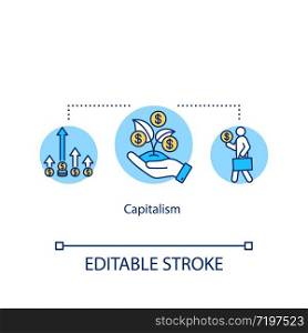Capitalism concept icon. Economic and political system idea thin line illustration. Competitive markets, capital accumulation, wage labor. Vector isolated outline RGB color drawing. Editable stroke