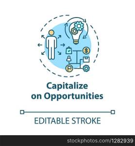 Capitalize on opportunities concept icon. Take challenge. Set priorities. Efficient performance. SWOT strategy idea thin line illustration. Vector isolated outline RGB color drawing. Editable stroke