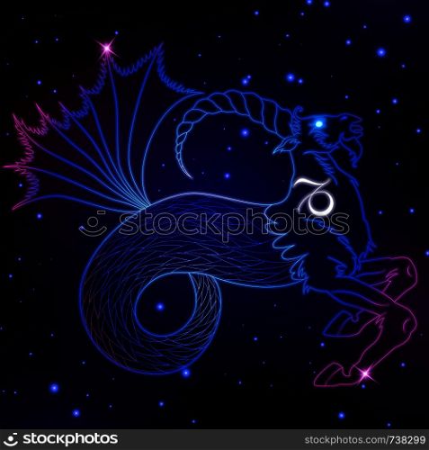 Capricorn zodiac sign, horoscope symbol, vector illustration