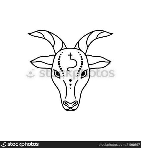 Capricorn zodiac sign in line art style on white background.