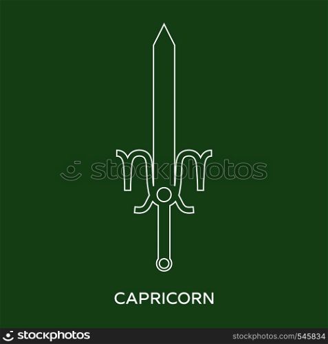 Capricorn zodiac sign. Line style icon of zodiacal weapon sword. One of 12 zodiac weapons. Astrological, horoscope sign. Clean and modern vector illustration for design, web.