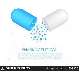 Capsule pill. Small balls pouring from an open medical capsule. Vector illustration. Capsule pill. Small balls pouring from an open medical capsule. Vector illustration.