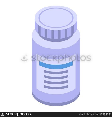 Capsule plastic jar icon. Isometric of capsule plastic jar vector icon for web design isolated on white background. Capsule plastic jar icon, isometric style