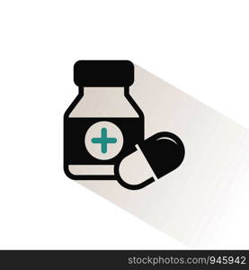 Capsules bottle. Medicines flat color icon with beige shade. Pharmacy and medicine vector illustration