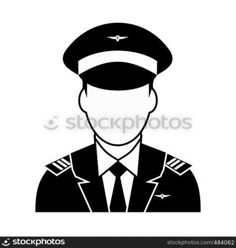 Captain of the aircraft black simple icon isolated on white background. Captain of the aircraft icon