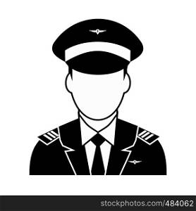 Captain of the aircraft black simple icon isolated on white background. Captain of the aircraft icon