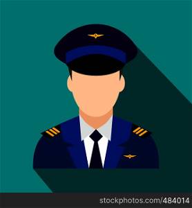 Captain of the aircraft flat icon on a blue background. Captain of the aircraft flat icon