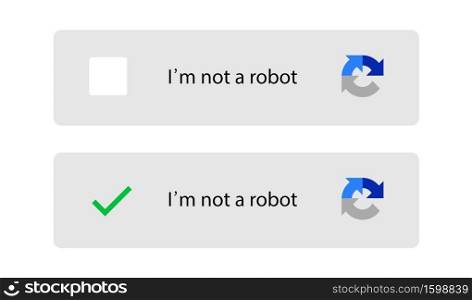 Captcha i am not a robot. Vector illustration.