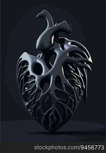 Captivating Black and White Human Heart Render in Cinema 4D: A Realistic Vector Masterpiece