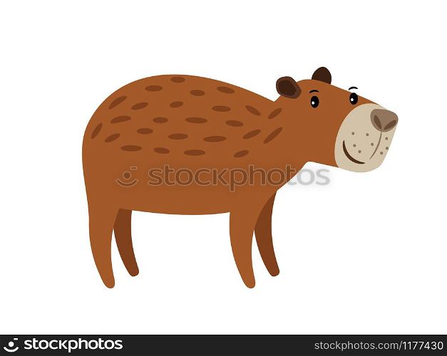Capybara cute brown cartoon animal icon isolated on white background, vector illustration. Cute brown capybara icon