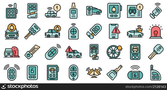 Car alarm system icons set outline vector. Key chain. Auto ignition. Car alarm system icons set vector flat