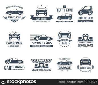 Car and auto service logo set black isolated vector illustration. Car Logo Set Black