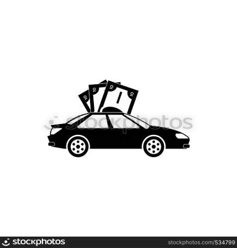 Car and banknotes icon in simple style on a white background. Car and banknotes icon, simple style