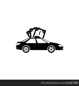 Car and banknotes icon in simple style on a white background. Car and banknotes icon, simple style