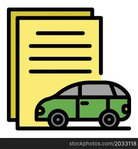 Car and documents icon. Outline car and documents vector icon color flat isolated. Car and documents icon color outline vector