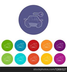 Car and key icon. Isometric 3d illustration of car and key vector icon for web. Car and key icon, isometric 3d style