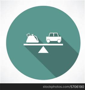 Car and money on scales. Flat modern style vector illustration