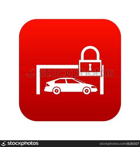 Car and padlock icon digital red for any design isolated on white vector illustration. Car and padlock icon digital red