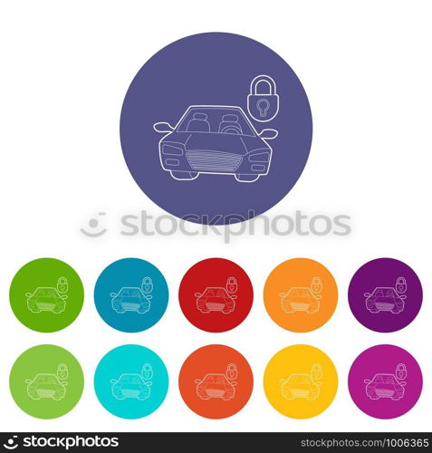 Car and padlock icon. Isometric 3d illustration of car and padlock vector icon for web. Car and padlock icon, isometric 3d style