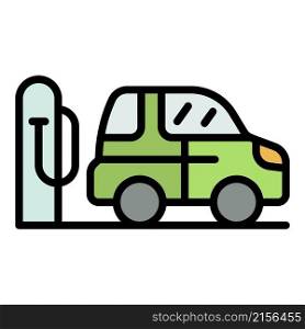 Car at charge station icon. Outline car at charge station vector icon color flat isolated. Car at charge station icon color outline vector