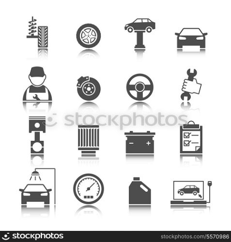 Car auto service icons set of mechanic maintenance engine repair and garage isolated vector illustration