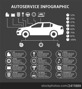 Car auto service infographics design elements with mechanical parts icons vector illustration