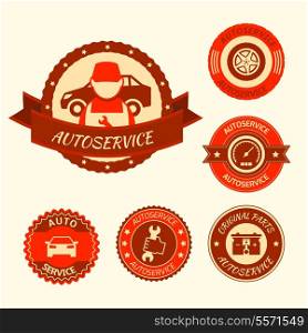 Car auto service labels badges emblems set isolated vector illustration