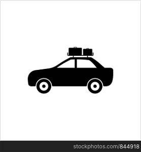 Car Baggage Icon, Baggage On Car Roof Vector Art Illustration