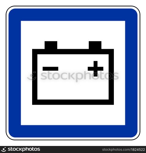 Car battery and road sign