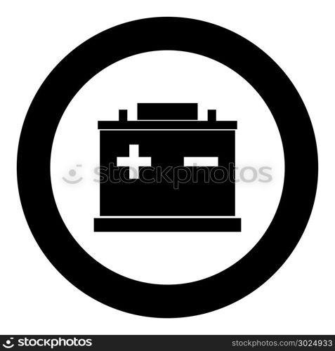 Car battery icon black color in circle vector illustration isolated