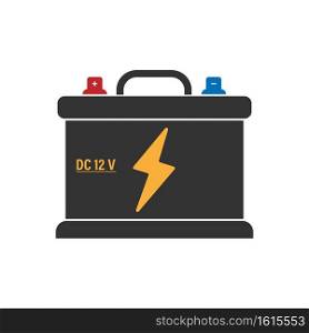 Car battery icon with colored plus and minus terminals. Flat style
