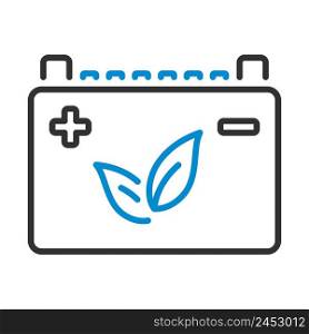 Car Battery With Leaf Icon. Editable Bold Outline With Color Fill Design. Vector Illustration.