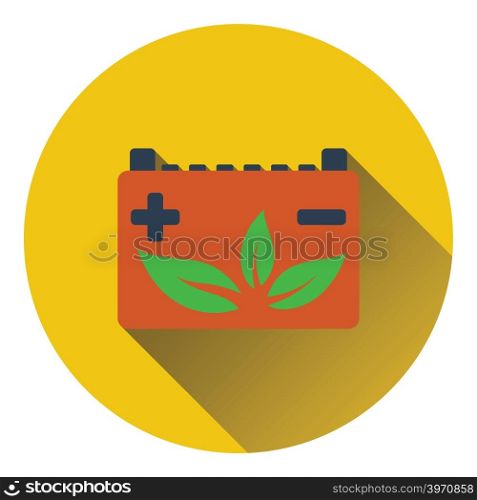 Car battery with leaf icon. Flat design. Vector illustration.