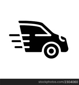 Car black glyph icon. Motor vehicle. Fuel and electric automobiles. Passengers transportation. Dynamic movement. Silhouette symbol on white space. Solid pictogram. Vector isolated illustration. Car black glyph icon