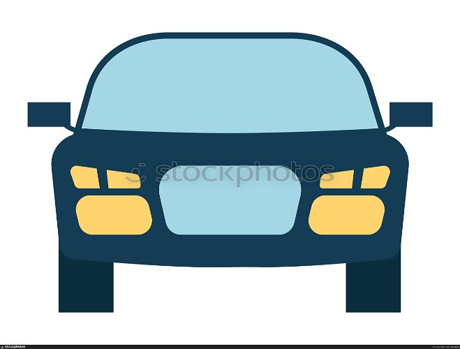 Car bonnet portrait view headlamps and glass detail. Automobile sedan model with mirrors isolated on white. Transportation equipment auto carcass symbol in blue color. Medical insurance element vector. Automobile Sedan Bonnet View of Vehicle Vector