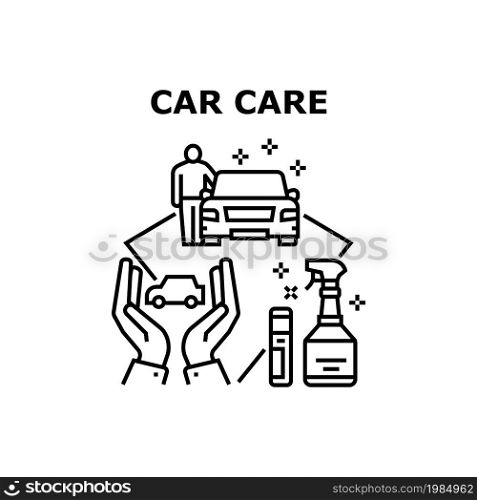 Car Care Service Vector Icon Concept. Washing And Checking Technical Condition In Car Care Service Garage. Wash And Repair Station. Chemical Liquid For Cleaning Automobile Body Black Illustration. Car Care Service Vector Concept Black Illustration