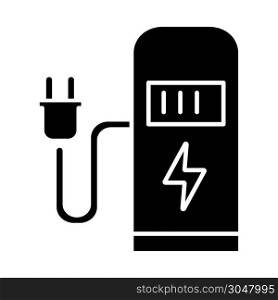Car charging station glyph icon. Electric fuel pump for public usage. EV rechagging point. Filing terminal for electrified automobile. Silhouette symbol. Negative space. Vector isolated illustration